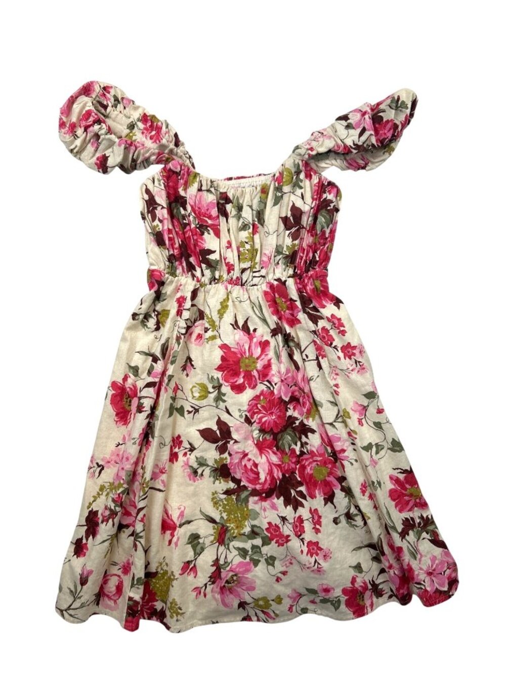 Abercrombie Floral Babydoll Dress Sz M Linen Blend Trendy Puff Sleeve Romantic - Picture 5 of 12